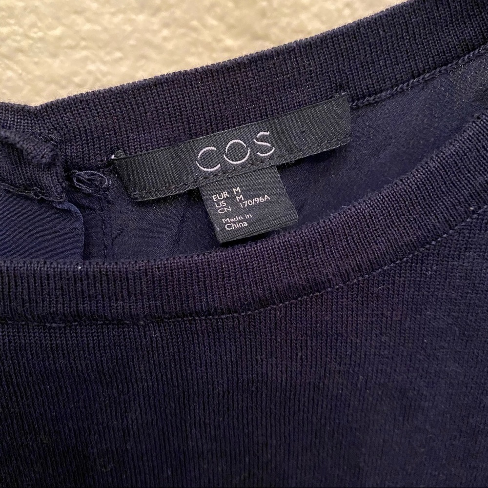 COS Navy 3/4 Sleeve Silk Top Size Medium - Picture 3 of 8